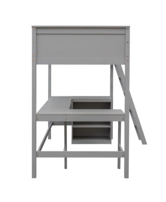 Streamdale Twin Size Loft Bed With Shelves And Desk, Wooden Loft Bed With Desk