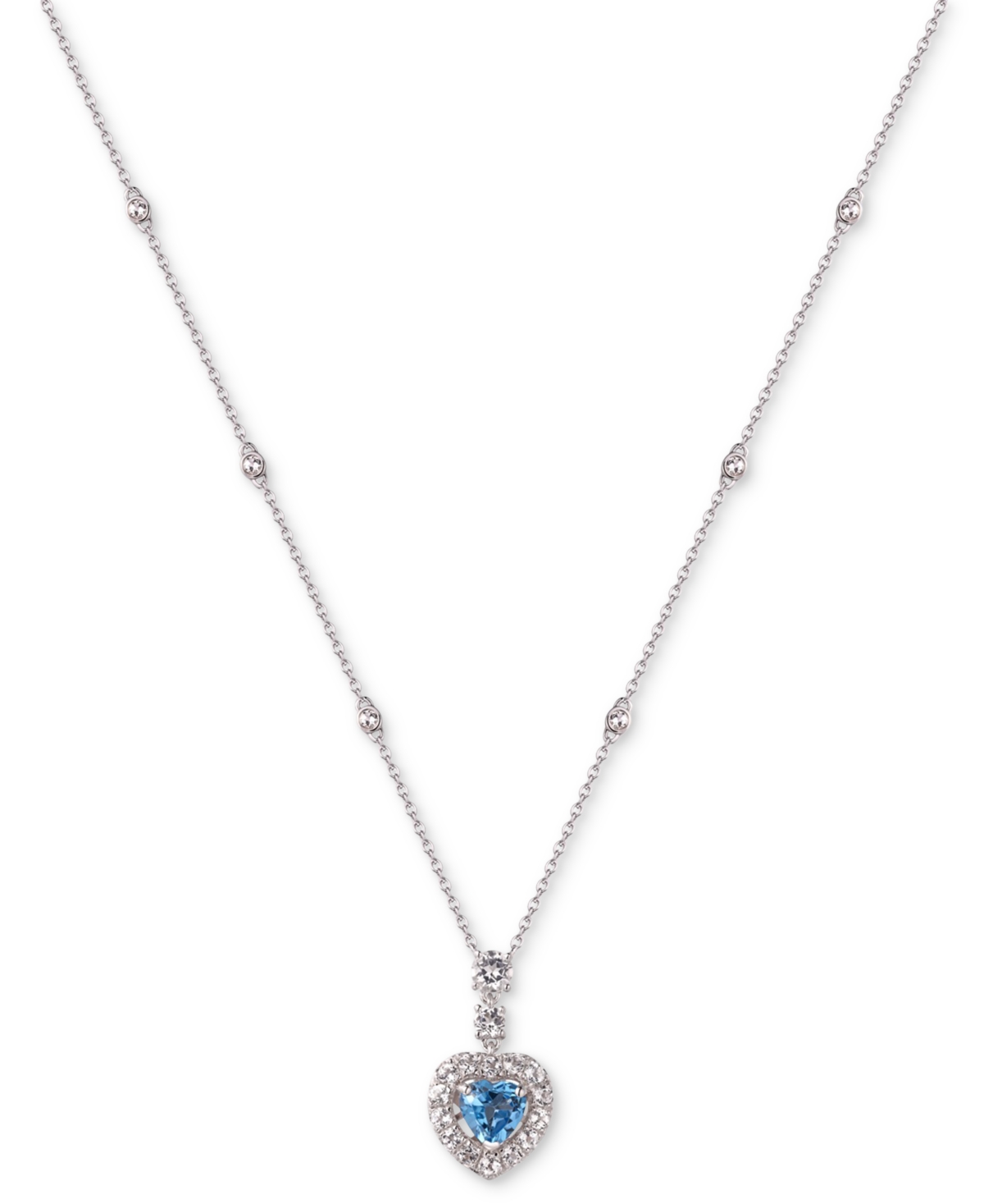 Macy's Heart-shaped Gemstone & White Sapphire (1-1/2 Ct. T.w.) Pendant Necklace In Sterling Silver, 18" In Swiss Blue Topaz