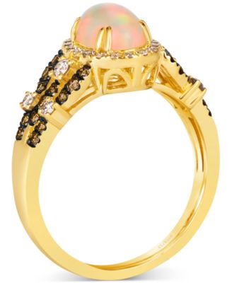 Opal (5/8 ct. t.w.) & Diamond (1/2 ct. t.w.) Halo Ring in 14k Yellow Gold