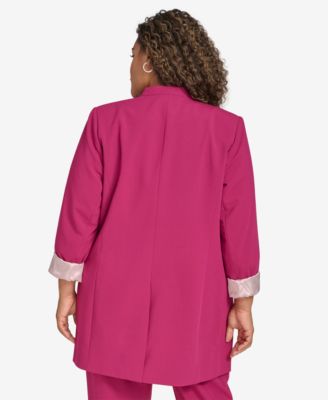 Plus Size Open-Front Roll-Cuff Jacket