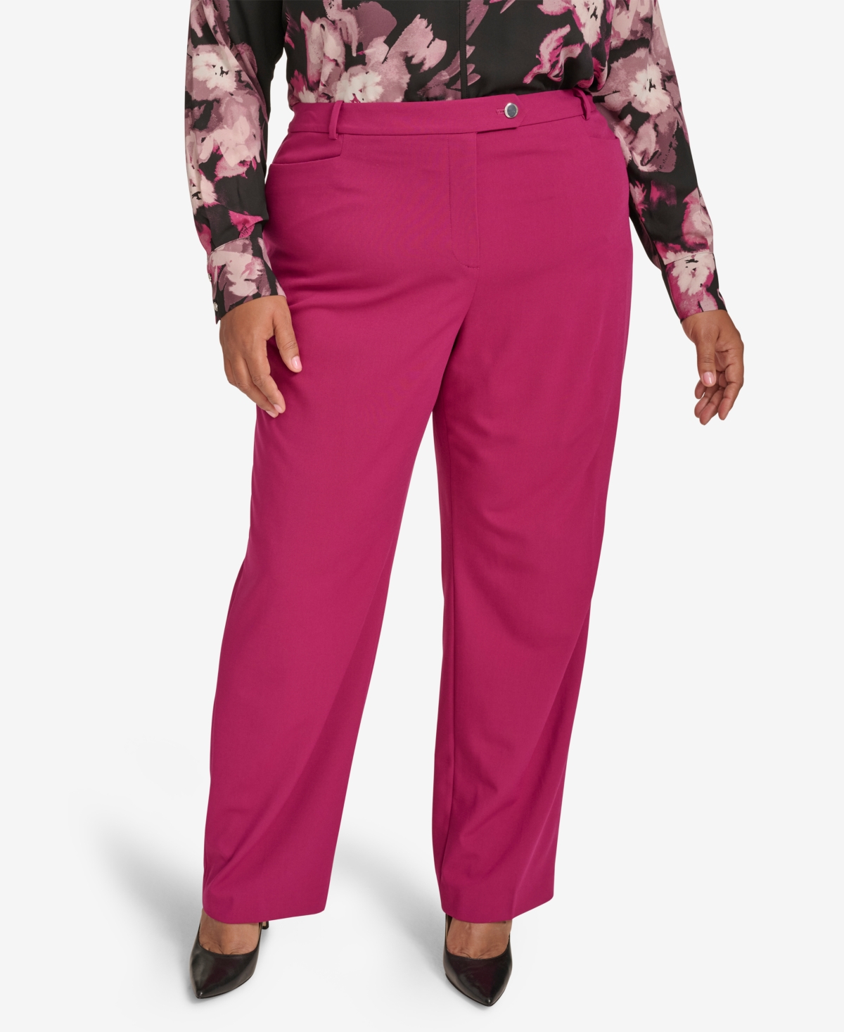 Shop Calvin Klein Plus Size Mid-rise Straight-leg Pants In Mulberry