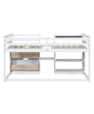 Streamdale Twin Size Low Loft Bed With Rolling Desk, Shelf And Drawers