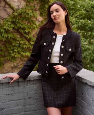 CeCe Women's Crystal Button Metallic Tweed Jacket - Macy's