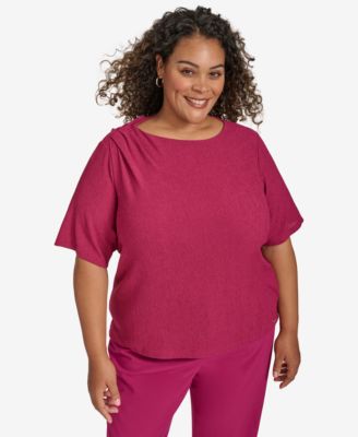 Calvin Klein - Plus Size Gathered-Shoulder Elbow-Sleeve Top