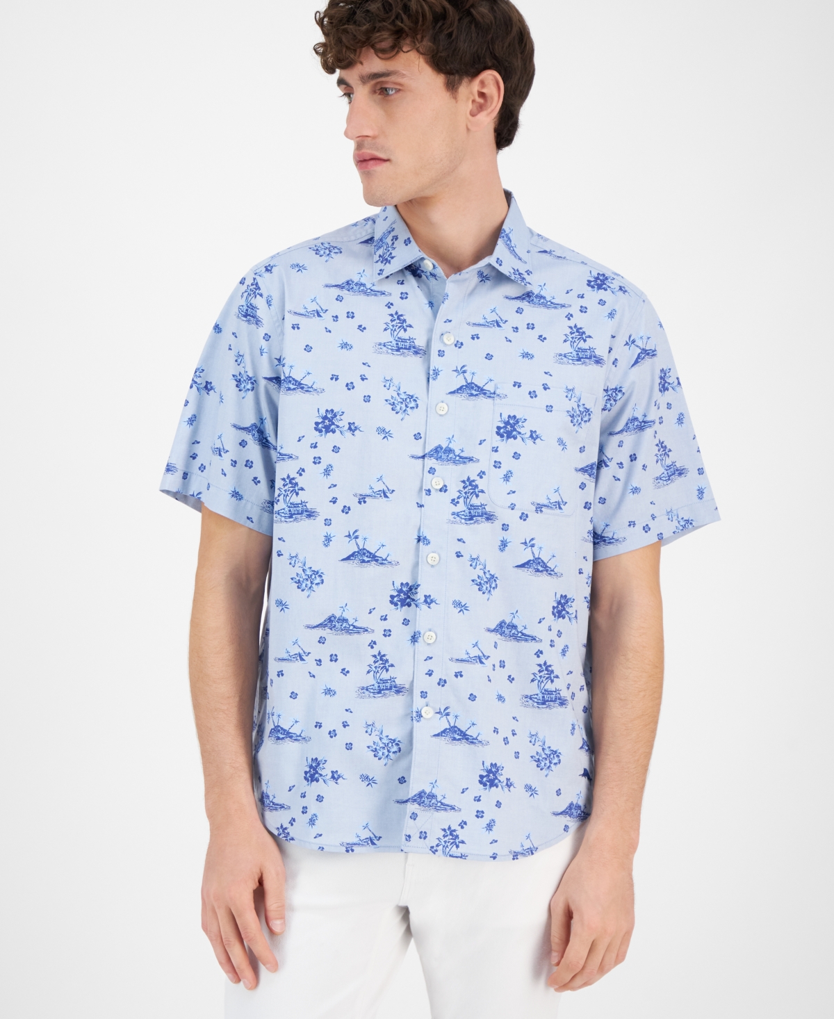 Tommy Bahama Men's Island Bound Chambray Short-sleeve Shirt In Aqua Ice