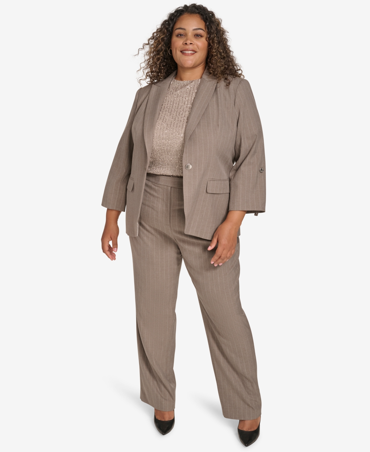 CALVIN KLEIN PLUS SIZE NOTCH-COLLAR SCRUNCH-SLEEVE JACKET 