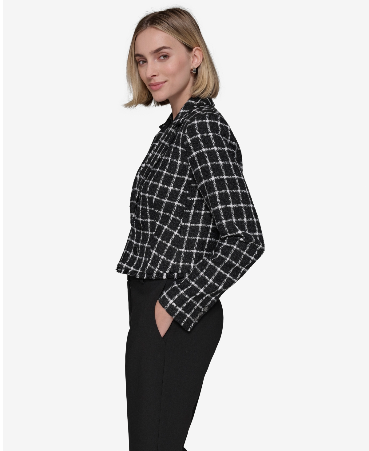 Karl Lagerfeld Paris Women's Tweed Windowpane Jacket -sft Wt
