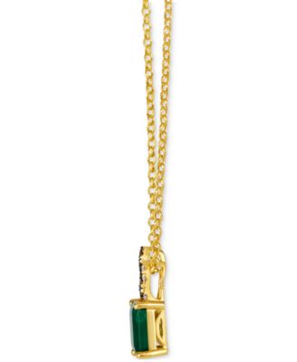 New Emerald (1-1/5 ct. t.w.) & Diamond (1/10 ct. t.w.) 19" Pendant Necklace in 14k Yellow Gold