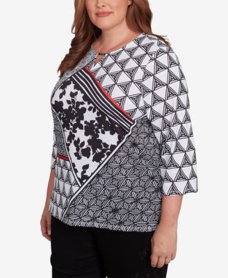 Alfred Dunner Plus Size Wild at Heart Geometric Multi Textured Patchwork Top