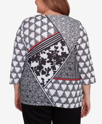 Alfred Dunner Plus Size Wild at Heart Geometric Multi Textured Patchwork Top