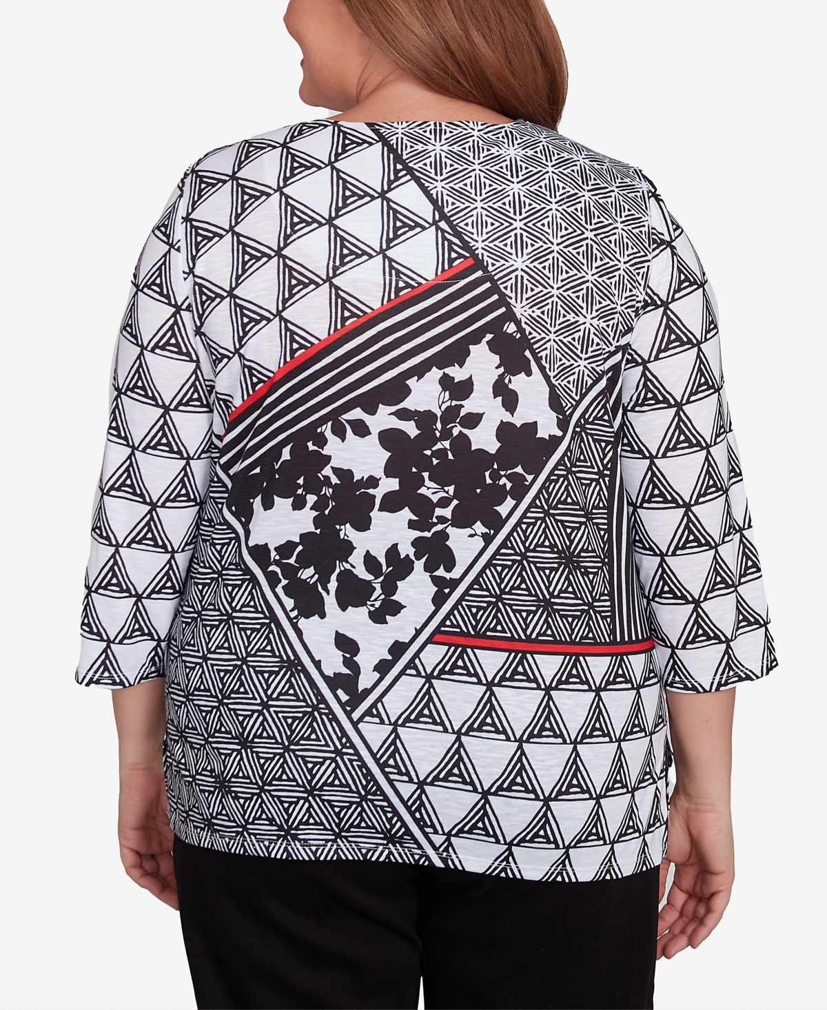Alfred Dunner Plus Size Wild at Heart Geometric Multi Textured Patchwork Top -White