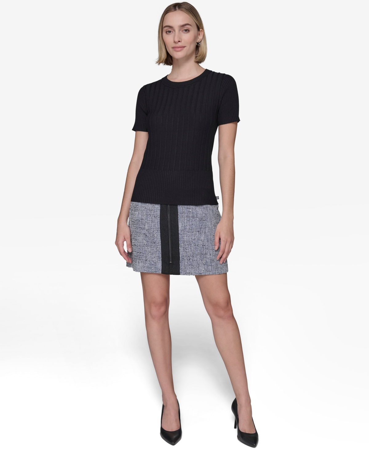 Karl Lagerfeld Women's Ribbed Short-sleeve Sweater In Black