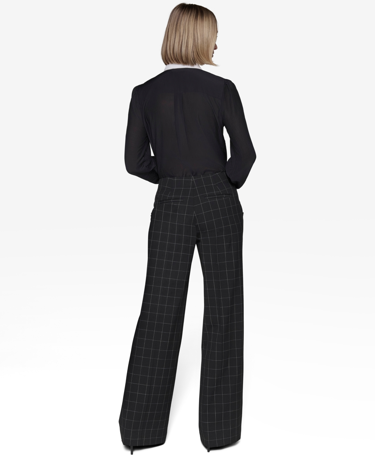 Karl Lagerfeld Paris Women's Sailor Windowpane Wide-Leg Pants -sft Wt