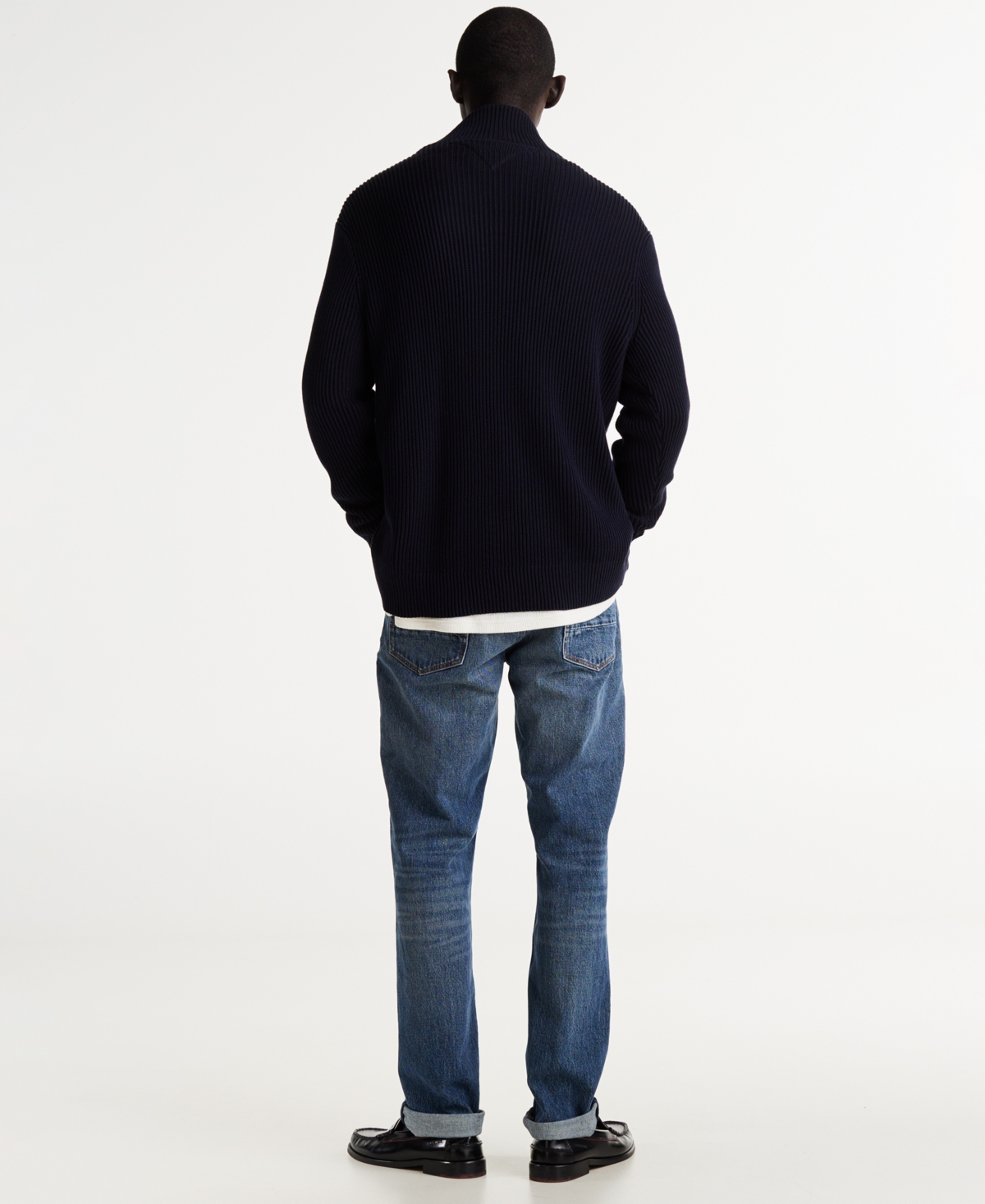 Men's Nautical Chunky Ribbed Quarter-Zip Sweater