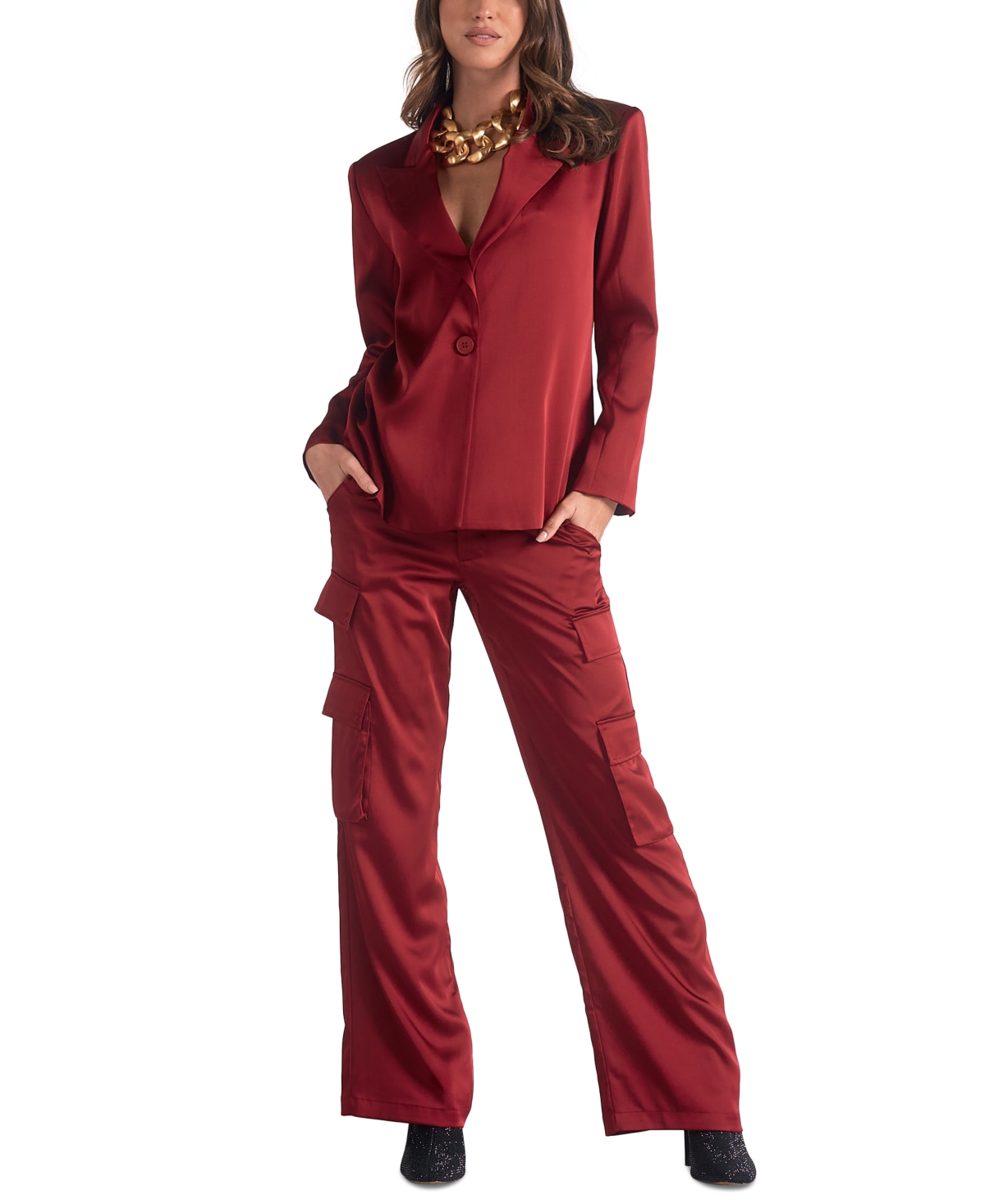 ELAN WOMEN'S SATIN WIDE-LAPEL ONE-BUTTON BLAZER 