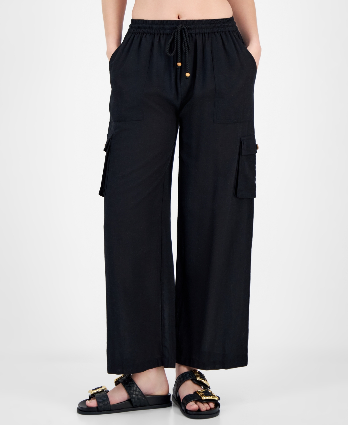 Raviya Plus Size High Rise Pull-on Cover-up Cargo Pants In Black