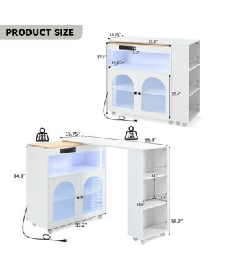 Streamdale Portable Kitchen Island with LED Lights & Storage