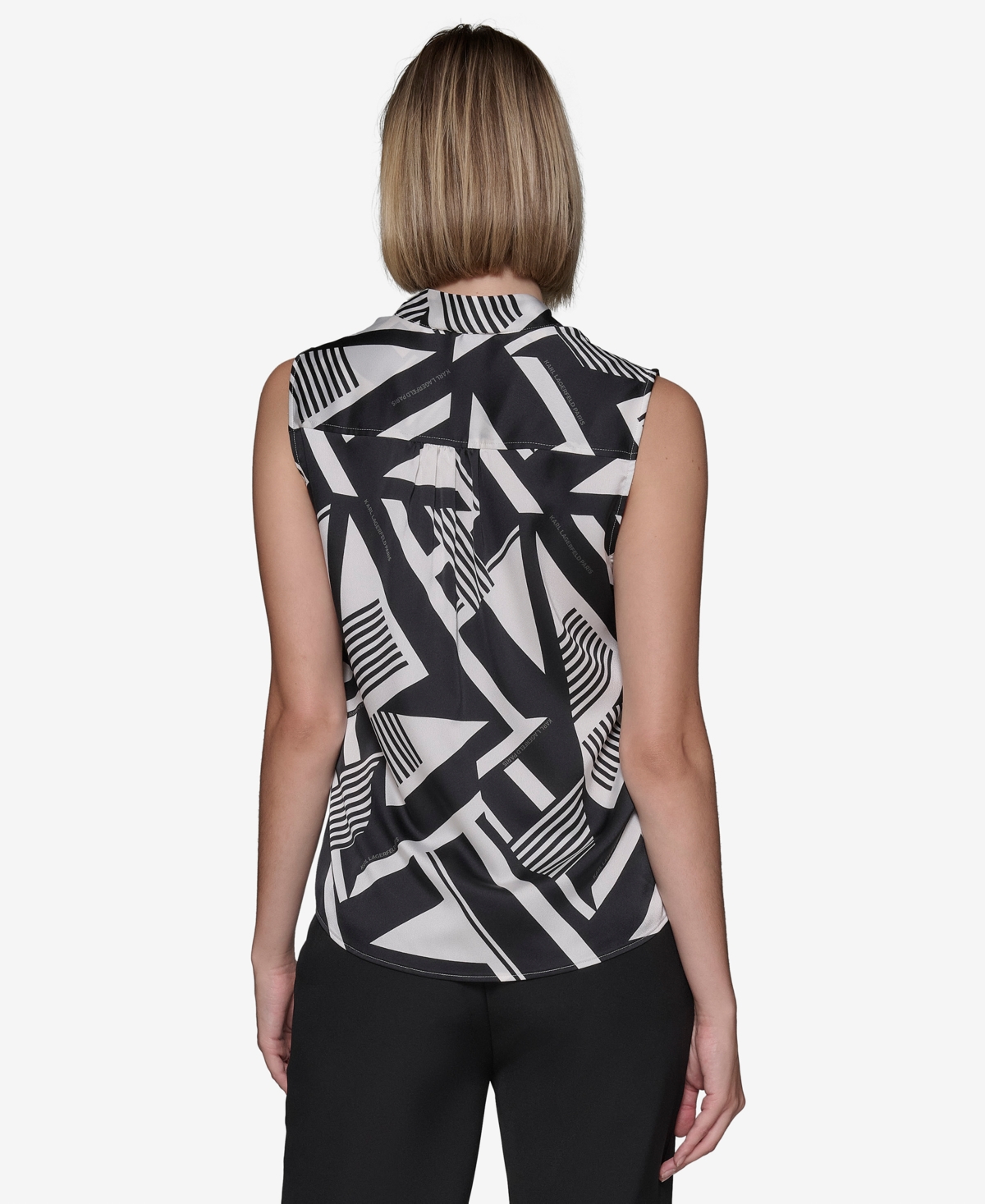 Karl Lagerfeld Paris Women's Printed V-Neck Blouse -bl