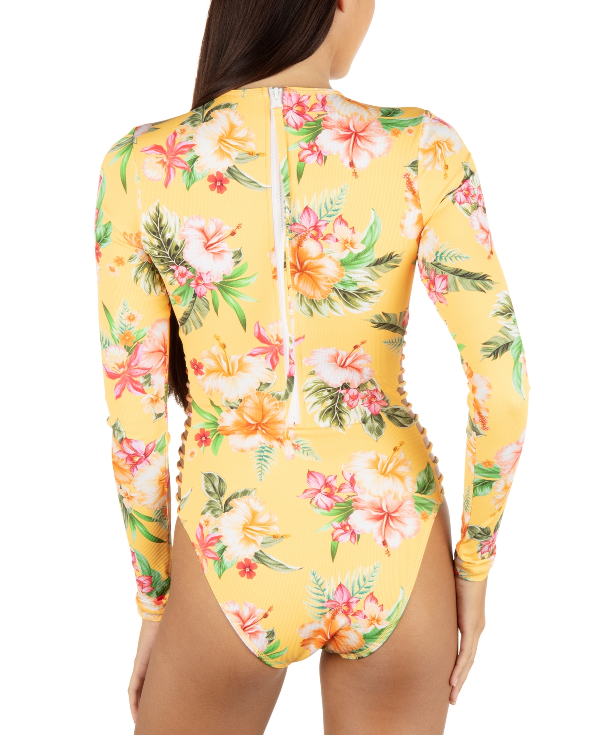 HURLEY JUNIORS' MALIA FLORAL-PRINT CUT-OUT BACK-ZIP SURF SUIT 