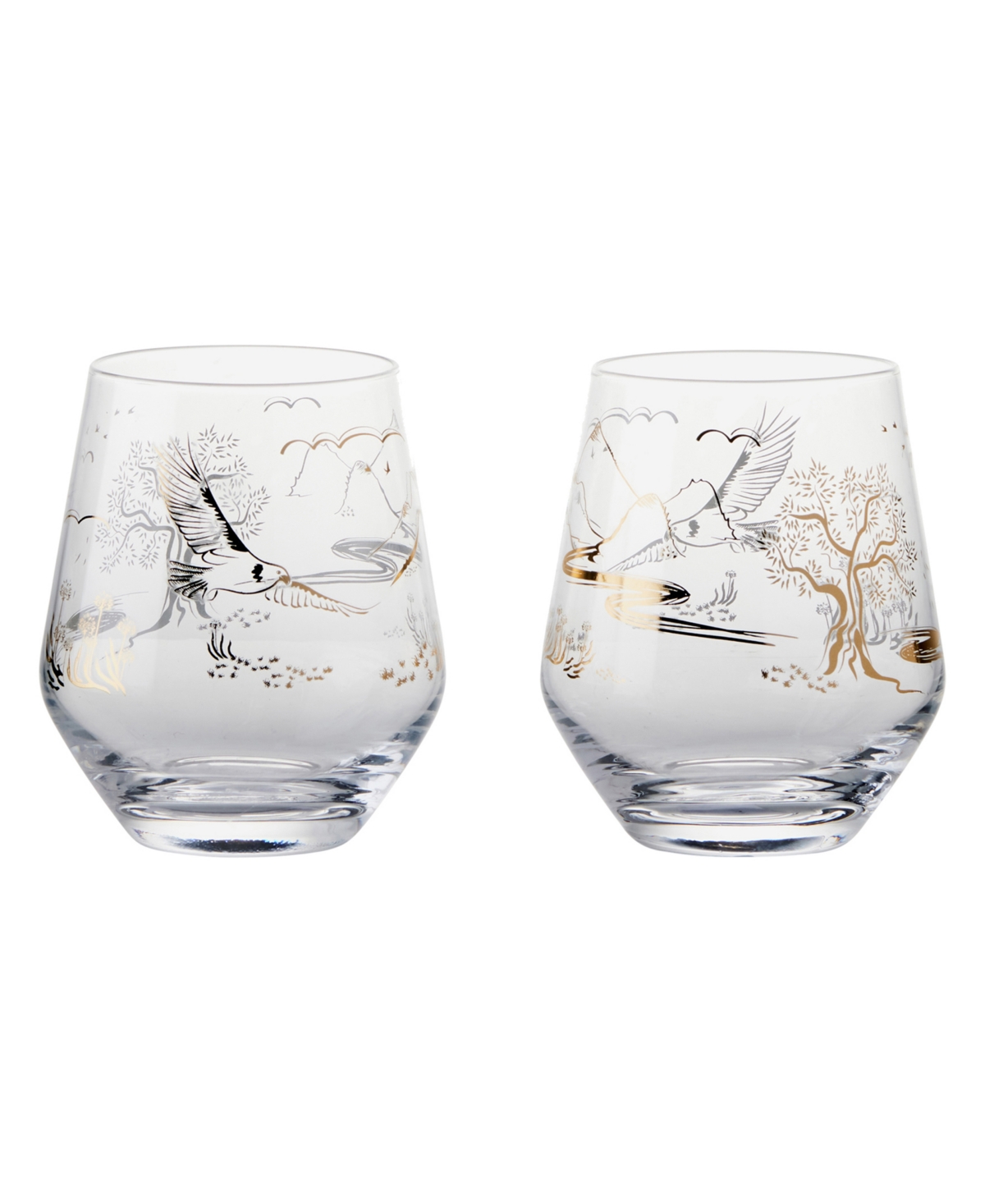 Anton Studio Designs Skye Double Old Fashioned Tumblers / Stemless Wines, Set Of 2 In Gold