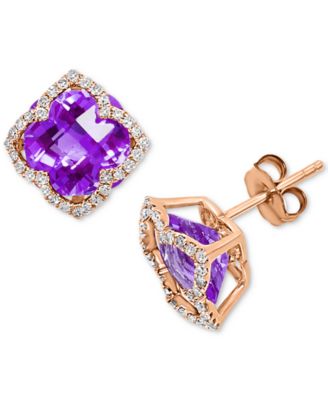 EFFY&reg; Amethyst (6-1/4 ct. t.w.) and Diamond (1/3 ct. t.w.) Clover Stud Earrings in 14k Rose Gold