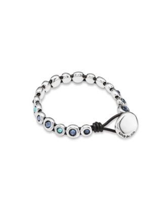 Sterling Silver Murano Crystal Leather Bracelet 