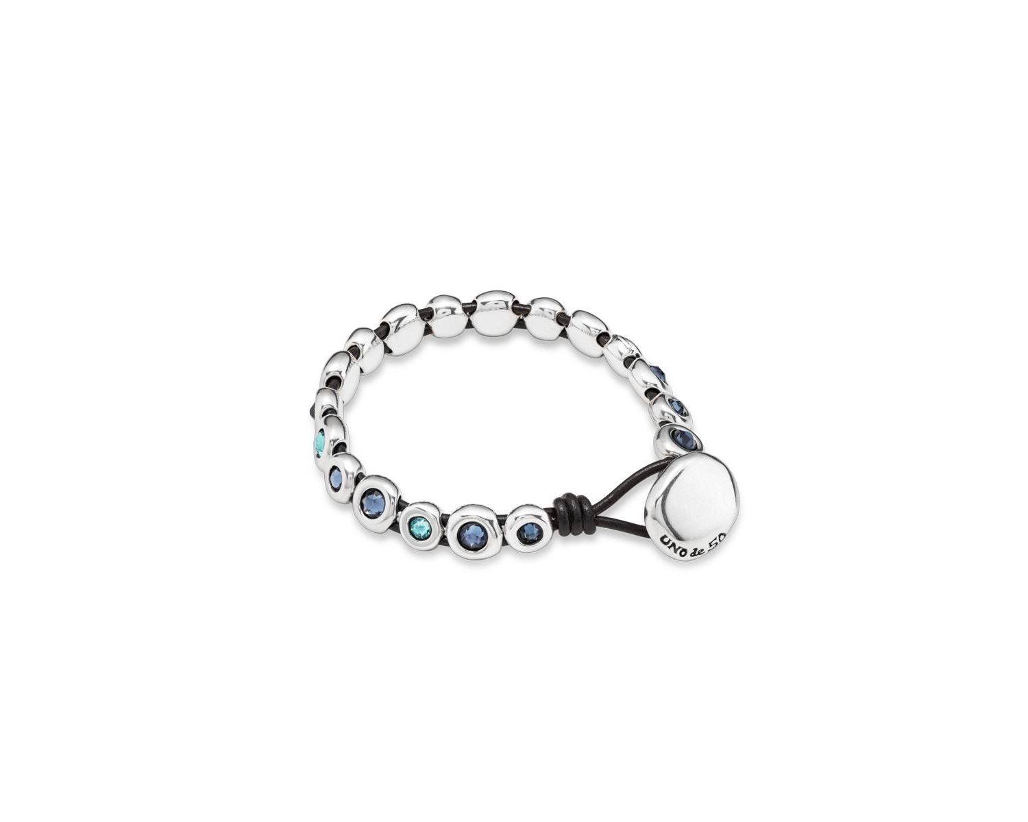 Sterling Silver Murano Crystal Leather Bracelet
