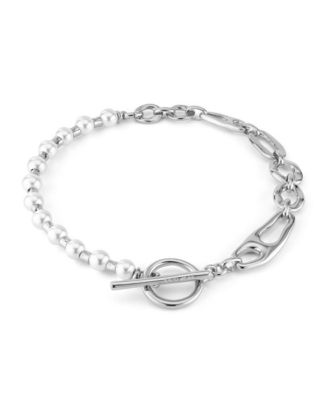 Sterling Silver Metal Alloy and Cultivated Pearl Links Necklace