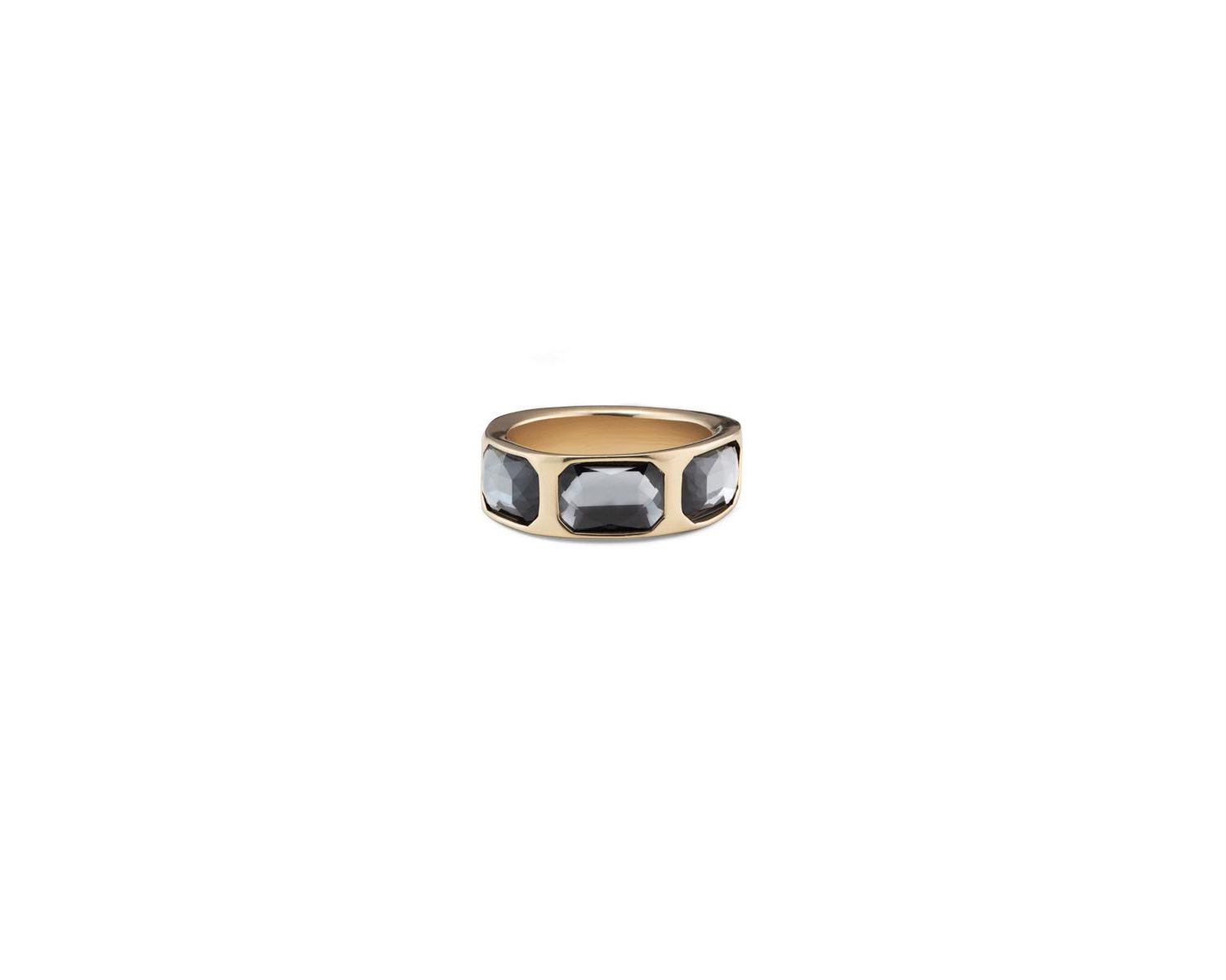 Three Faceted Crystals Emerald Cut Metal Alloy Ring