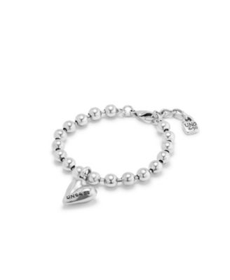Sterling Silver Plated Beads and Heart Charm Metal Alloy Bracelet