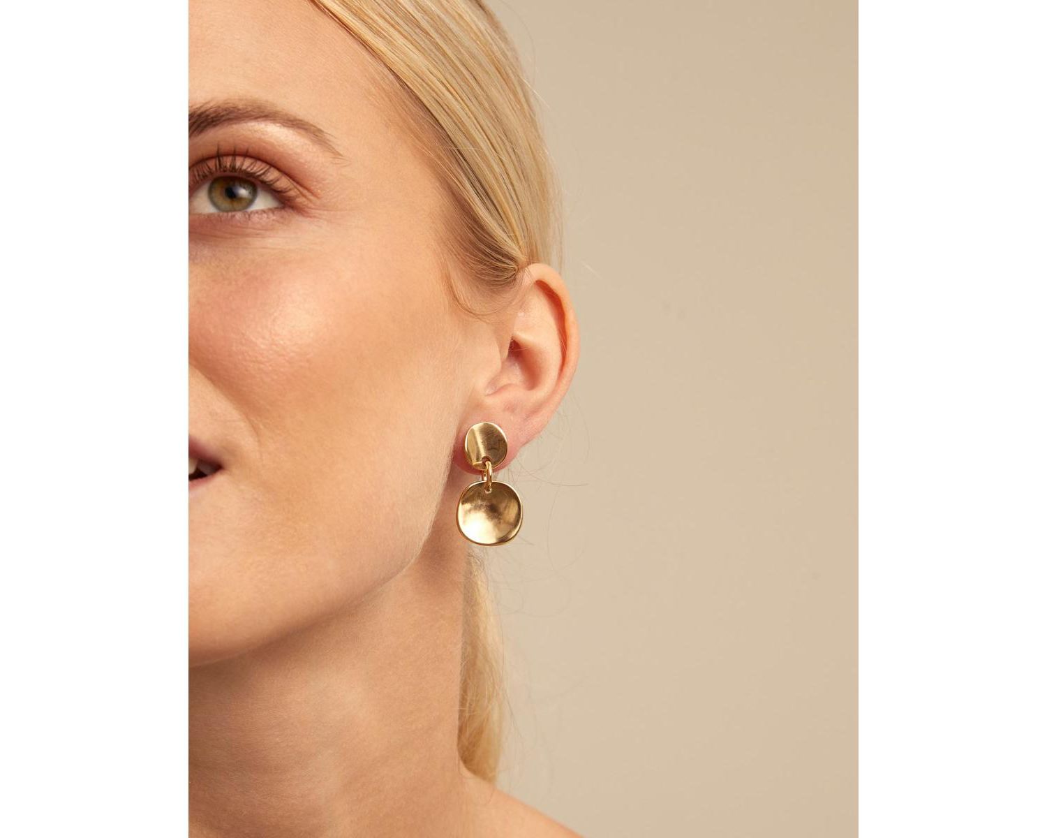 Metal Clad Two Uneven Round Earrings