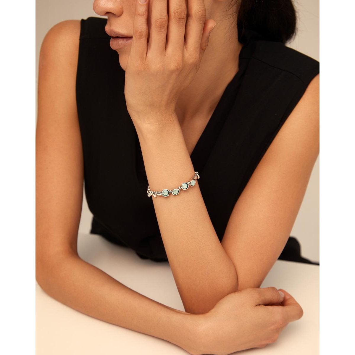 Unode50 Sterling Silver Faceted Crystal Leather Bracelet In Silver
