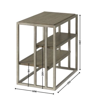 Metal Frame Wood Living Room Chairside Table with Shelf