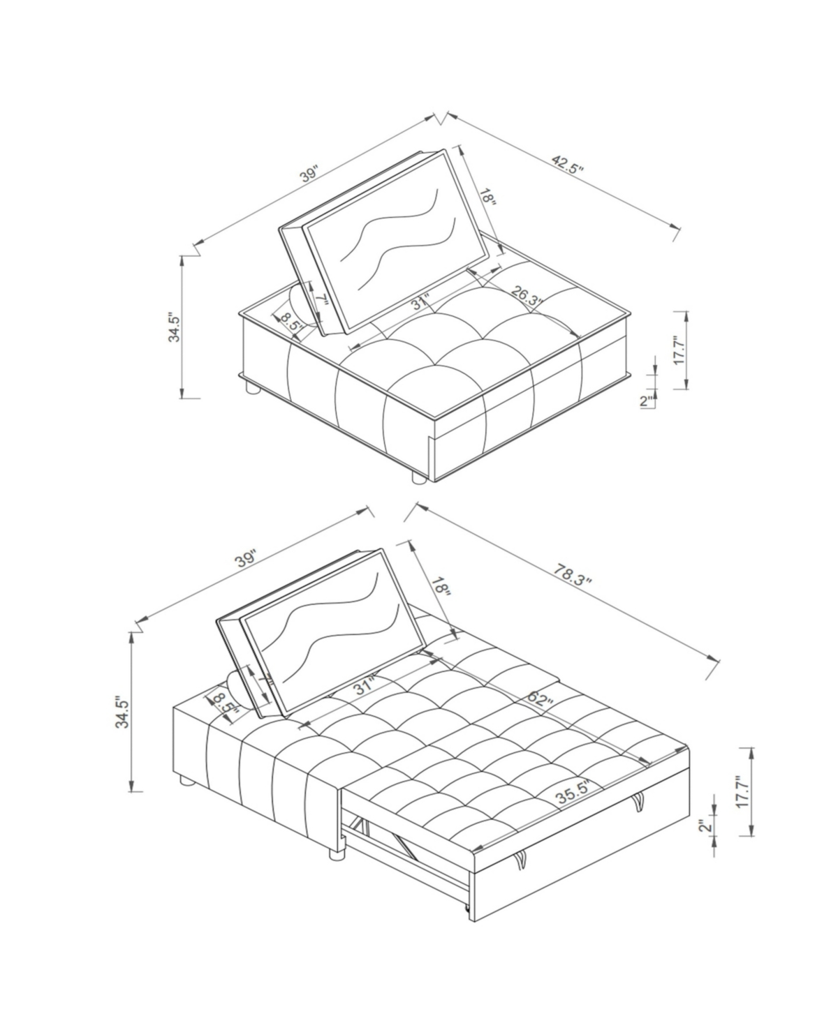 Streamdale Furniture Multipurpose Linen Fabric Ottoman Lazy Sofa Pulling Out Sofa Bed - Yellow