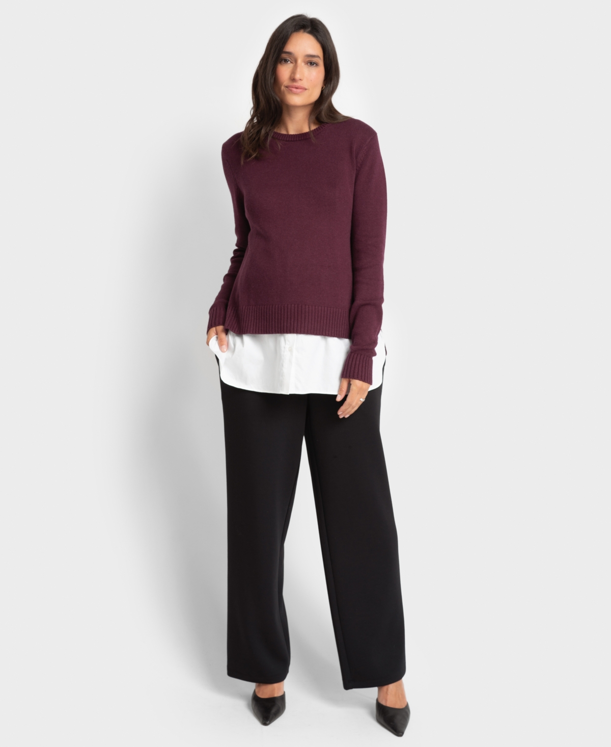 SERAPHINE WOMEN'S KNIT SWEATER WITH WOVEN SHIRT 