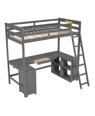 Streamdale Twin Loft Bed with Desk, Drawers & Shelves