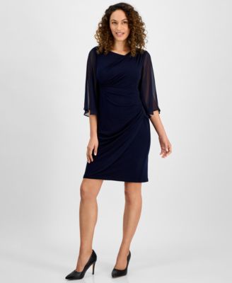 Connected - Petite Cowlneck Cape-Sleeve Sheath Dress