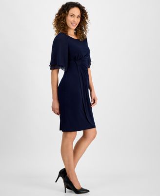 Petite Gathered Flutter-Sleeve Dress 