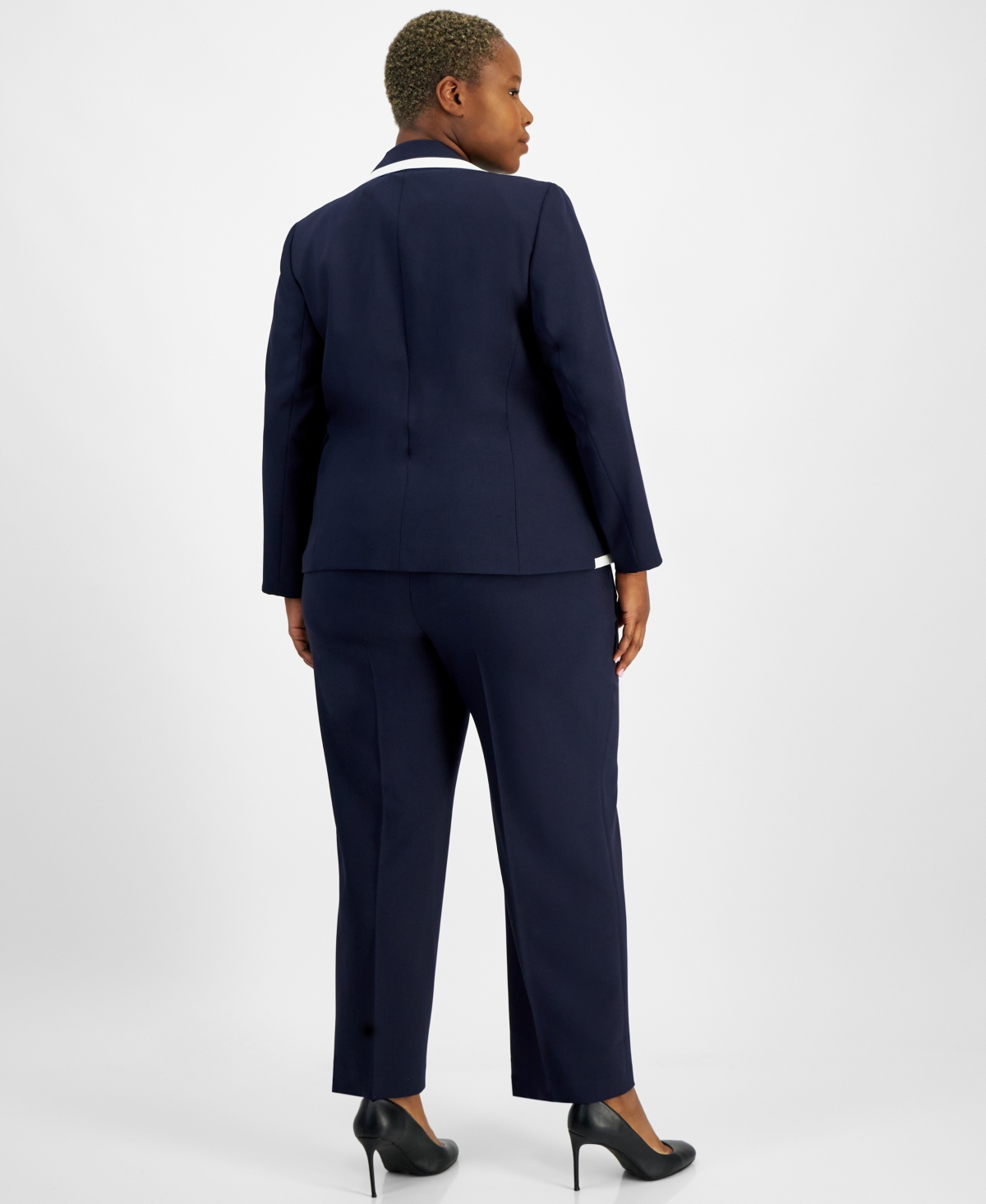 Le Suit Plus Size Framed Jacket & Pant Suit -Vanilla Ice