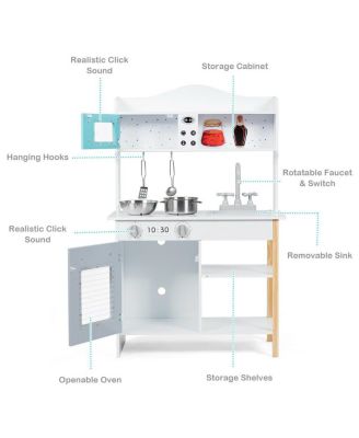 Kids Pretend Kitchen Playset with Cookware and Food Accessories
