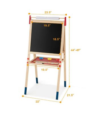 All-in-One Wooden Height Adjustable Kid's Art Easel with Magnetic Stickers and Paper