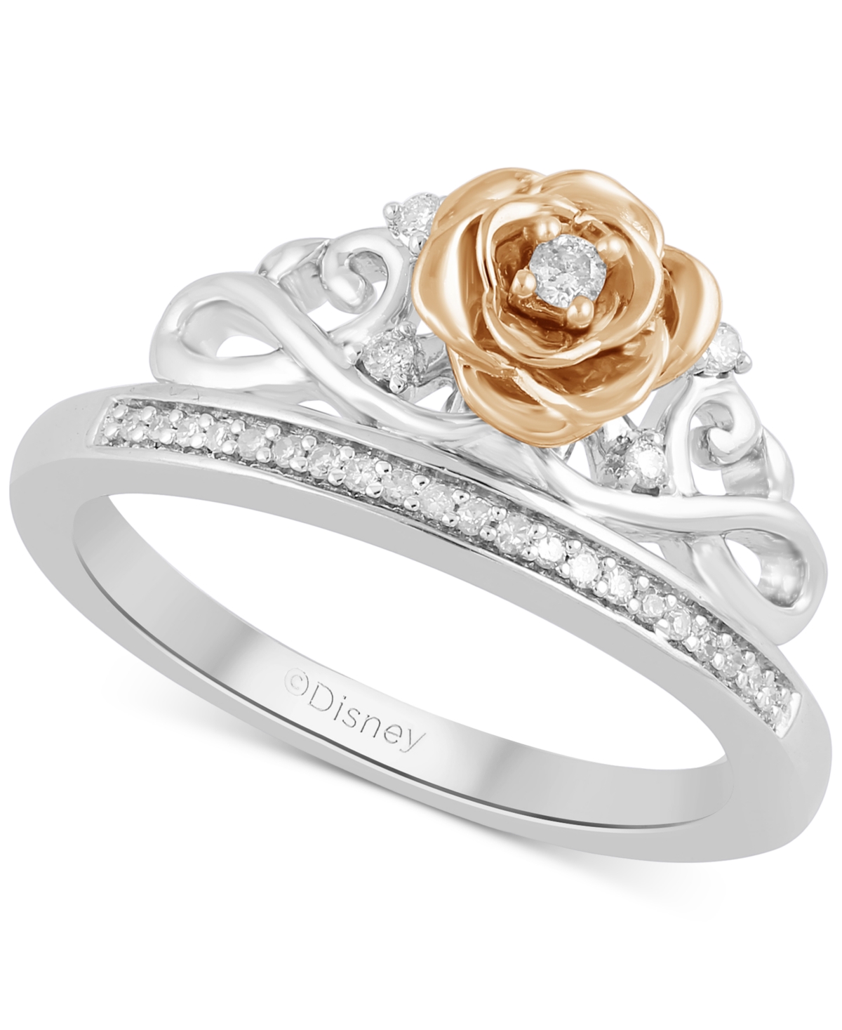 Diamond Belle Rose Tiara Ring (1/10 ct. t.w.) in Sterling Silver & 14k Rose Gold-Plated Sterling Silver - Sterling Silver  Rose
