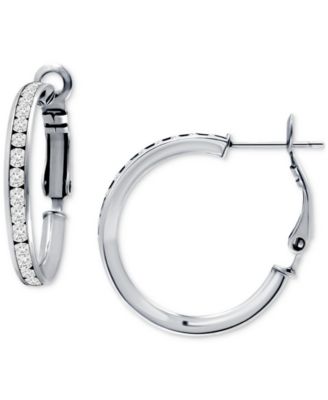 Cubic Zirconia (8-1/2 ct. t.w.) Medium Hoop Earrings in Sterling Silver, 1.18", Exclusively at Macy's