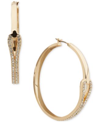 DKNY - Gold-Tone Crystal Pav&eacute; Looped Polished Medium Hoop Earrings, 1.6"