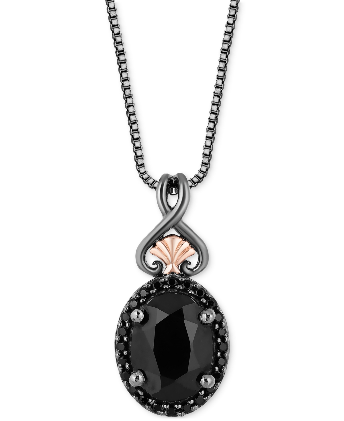 Onyx & Black Diamond (1/10 ct. t.w.) Ursula Pendant in Necklace Black Rhodium-Plated Sterling Silver & 14k Rose Gold, 16" + 2"