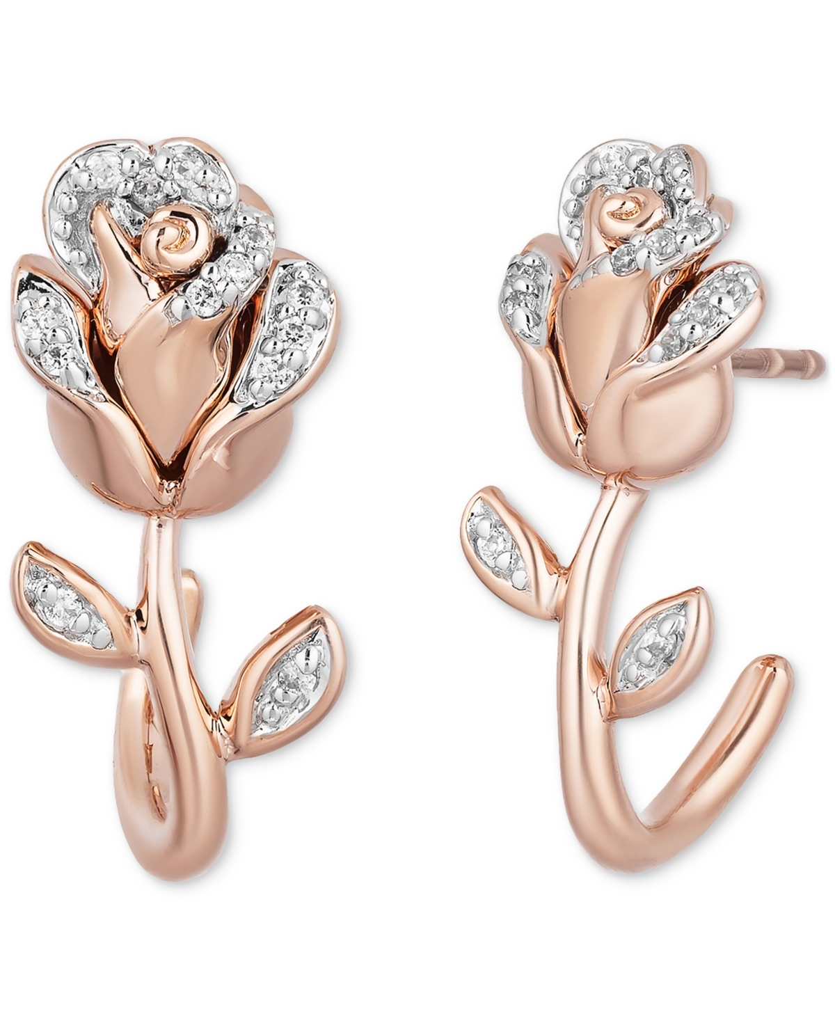 Disney Enchanted Vault Diamond (1/10 ct. t.w.) Belle Rose Drop Earrings in 14k Rose Gold-Plated Sterling Silver - Rose Gold-Plated Sterling Silver