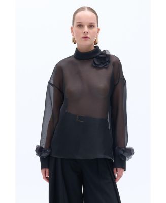 NOCTURNE Women's Flower Applique Sheer Blouse - Macy's