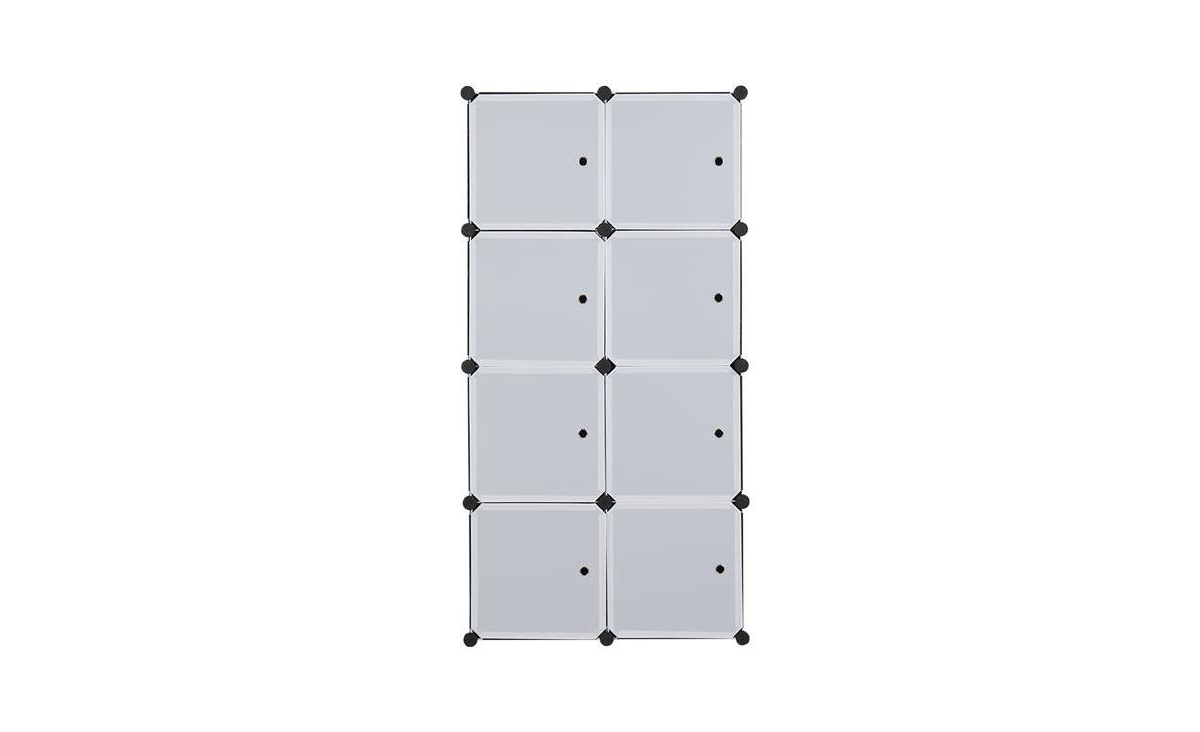 Slickblue 8 Cube Organizer Stackable Plastic Cube Storage Shelves Design Multifunctional Modular Closet Cabinet with Hanging Rod White Doors and Black