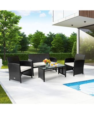 SUGIFT 4 Pieces Patio Rattan Cushioned Furniture Set