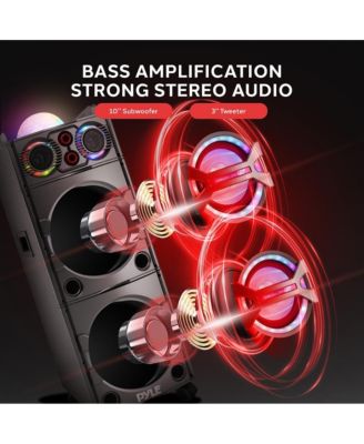 Bluetooth PA Loudspeaker Karaoke Entertainment System, Active Powered Speaker with Flashing DJ Party Lights